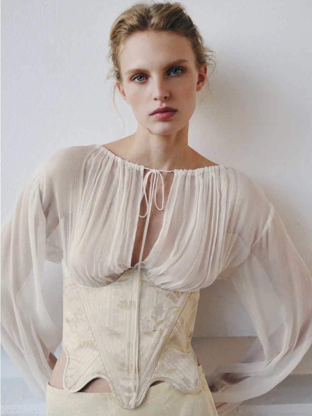 ZARA COMBINATION JACQUARD CORSET BLOUSE